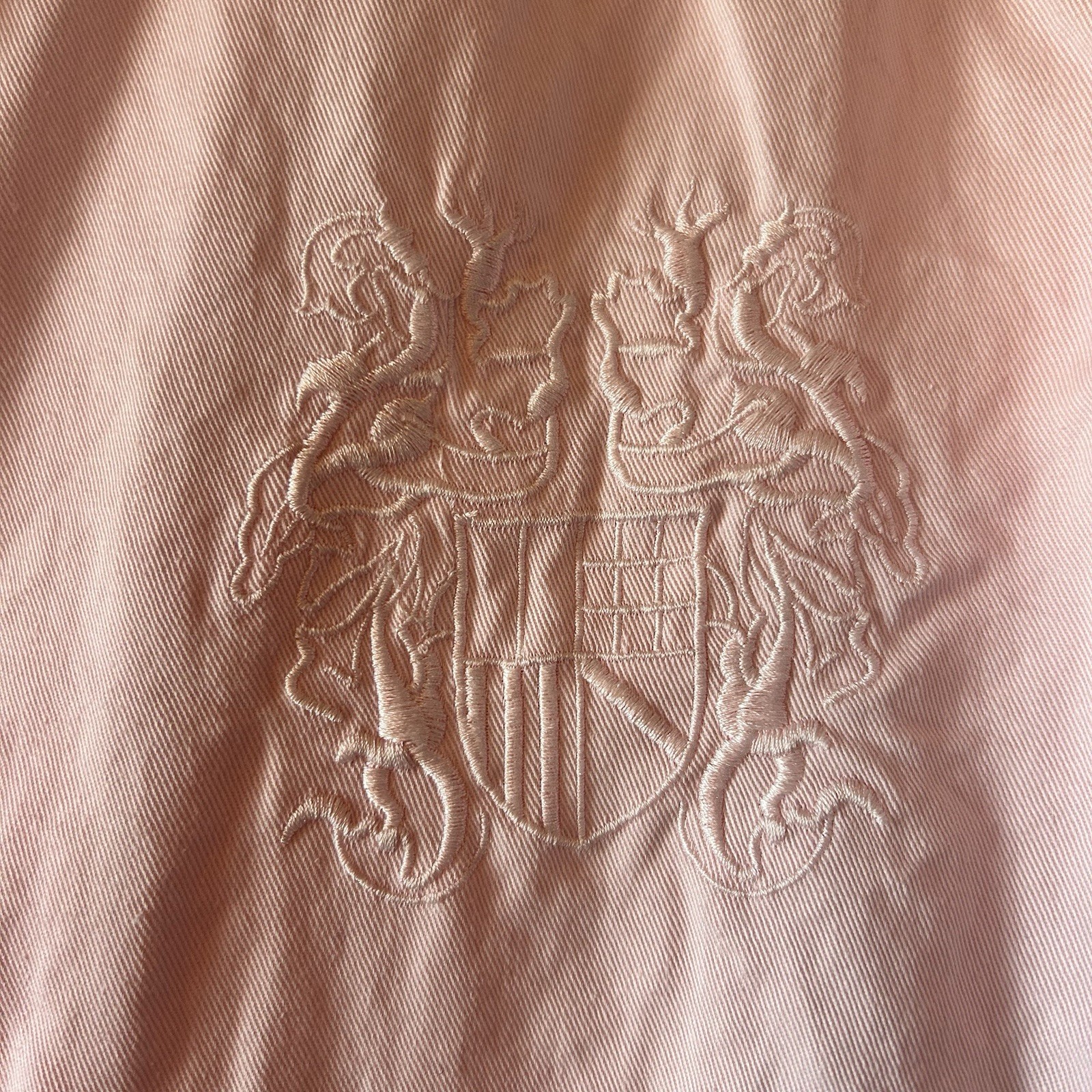 Vintage Erika and Company Pink Cotton blazer embroidered Crest Size L NWT