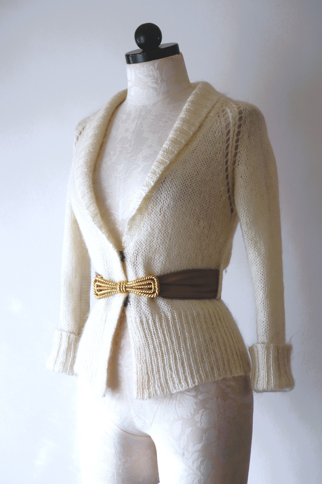 Y2K Isabel Marant Cream Fuzzy Mohair Romantic Cropped Cardigan Sweater Women XS