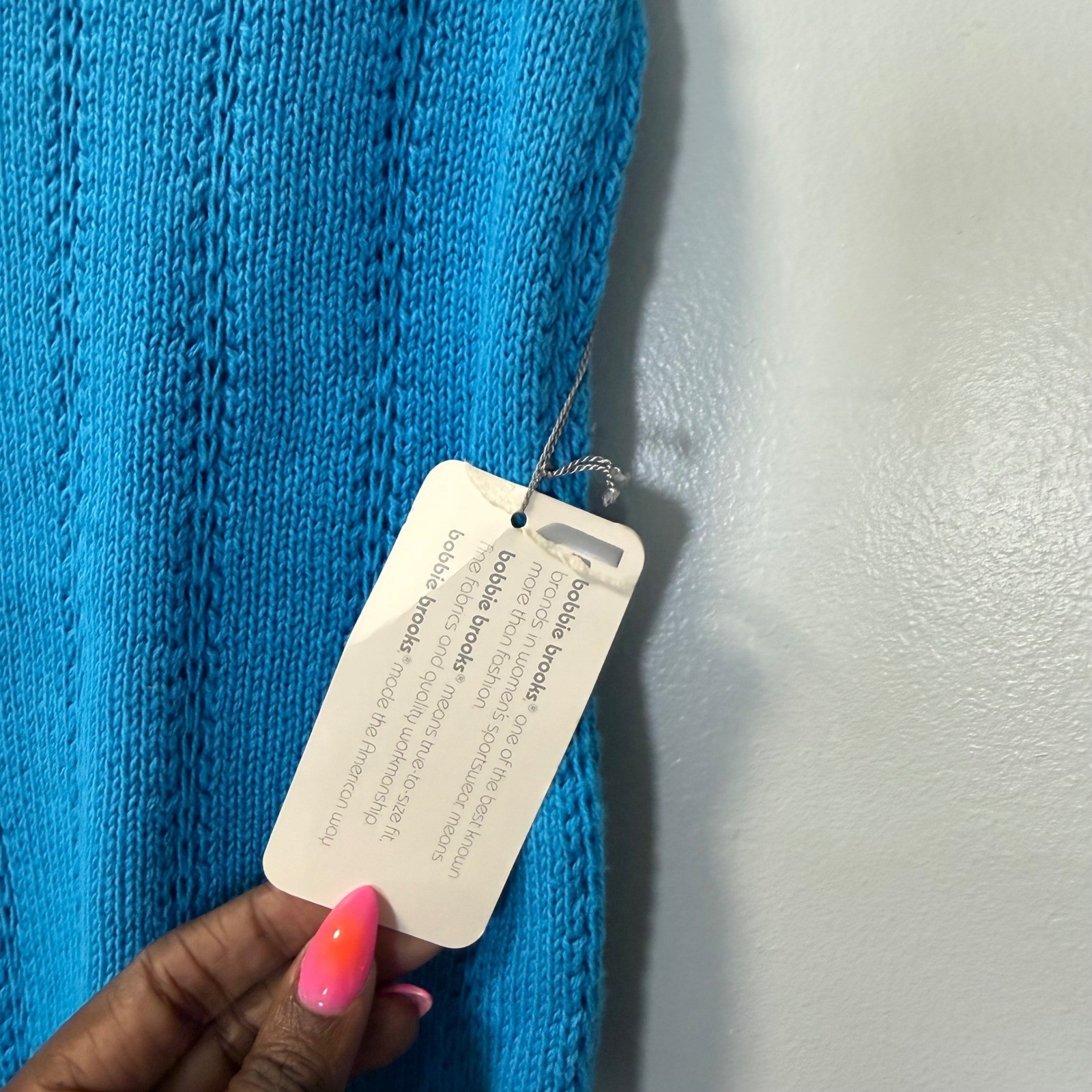 Vintage Bobbie Brooks Blue Pointelle Knit Sleeveless Polo Sweater Vest Medium