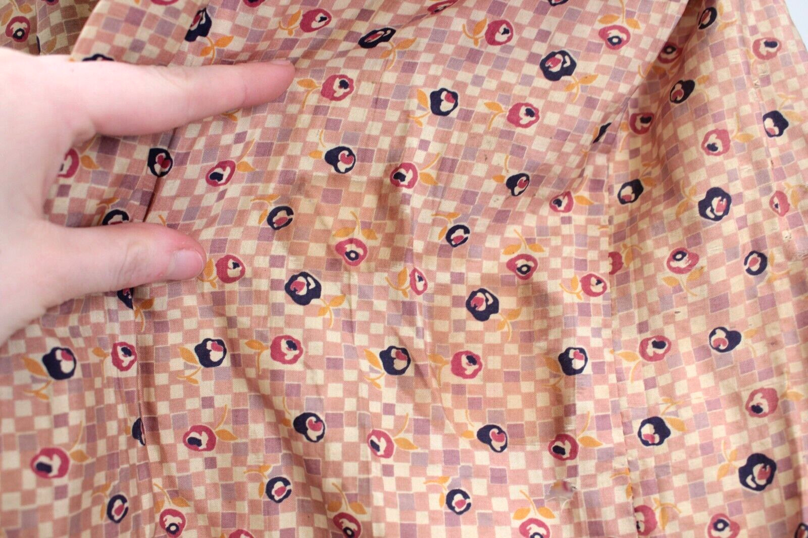 VTG Women’s 20s Tan & Peach Silk Drop Waist Dress W/ Floral Print 1920s Sz S/M