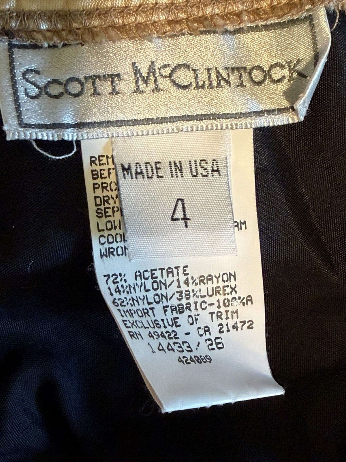 VTG 80’S SCOTT McCLINTOCK BLACK VELVET W/ METALLIC GOLD LACE DRESS SZ 4 (S)