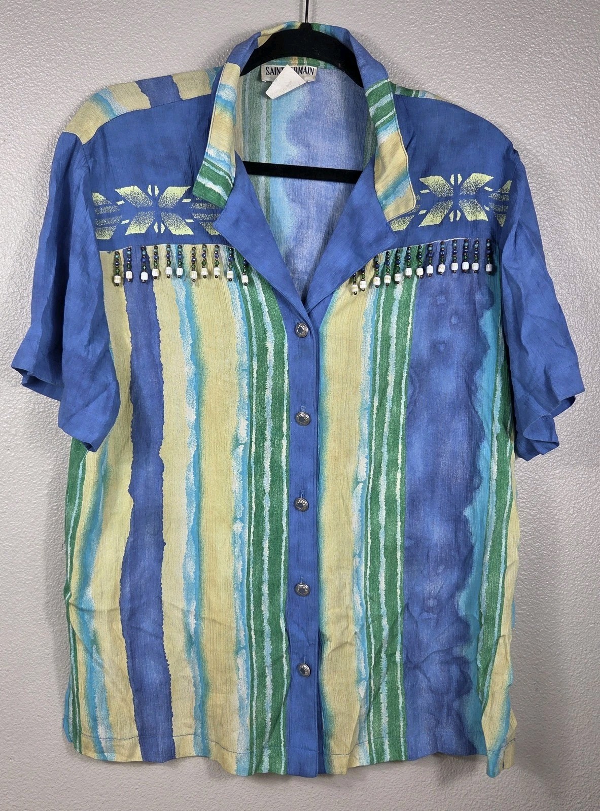 Vintage Saint Germain Beaded Western Southwest Blouse Small Made USA Blue…