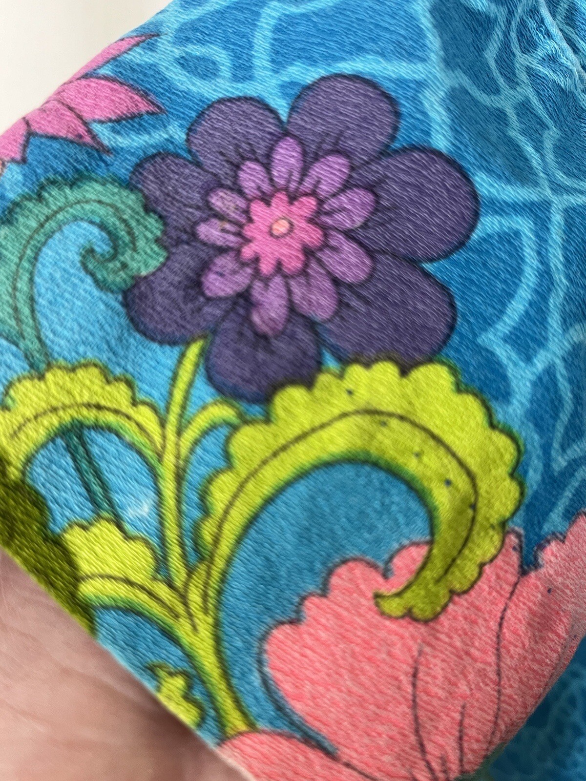 60s Lorraine Robe Barkcloth M Bright Colorful Floral Flaws READ Description Mod