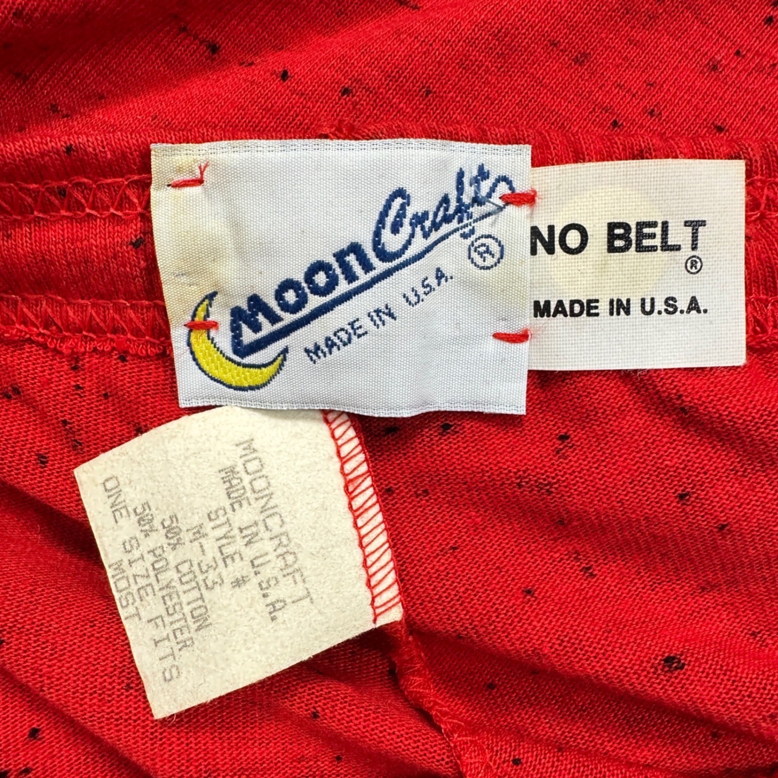 Vintage MoonCraft Red Speckled Midi Skirt Elastic Waist Made in USA Skater Med