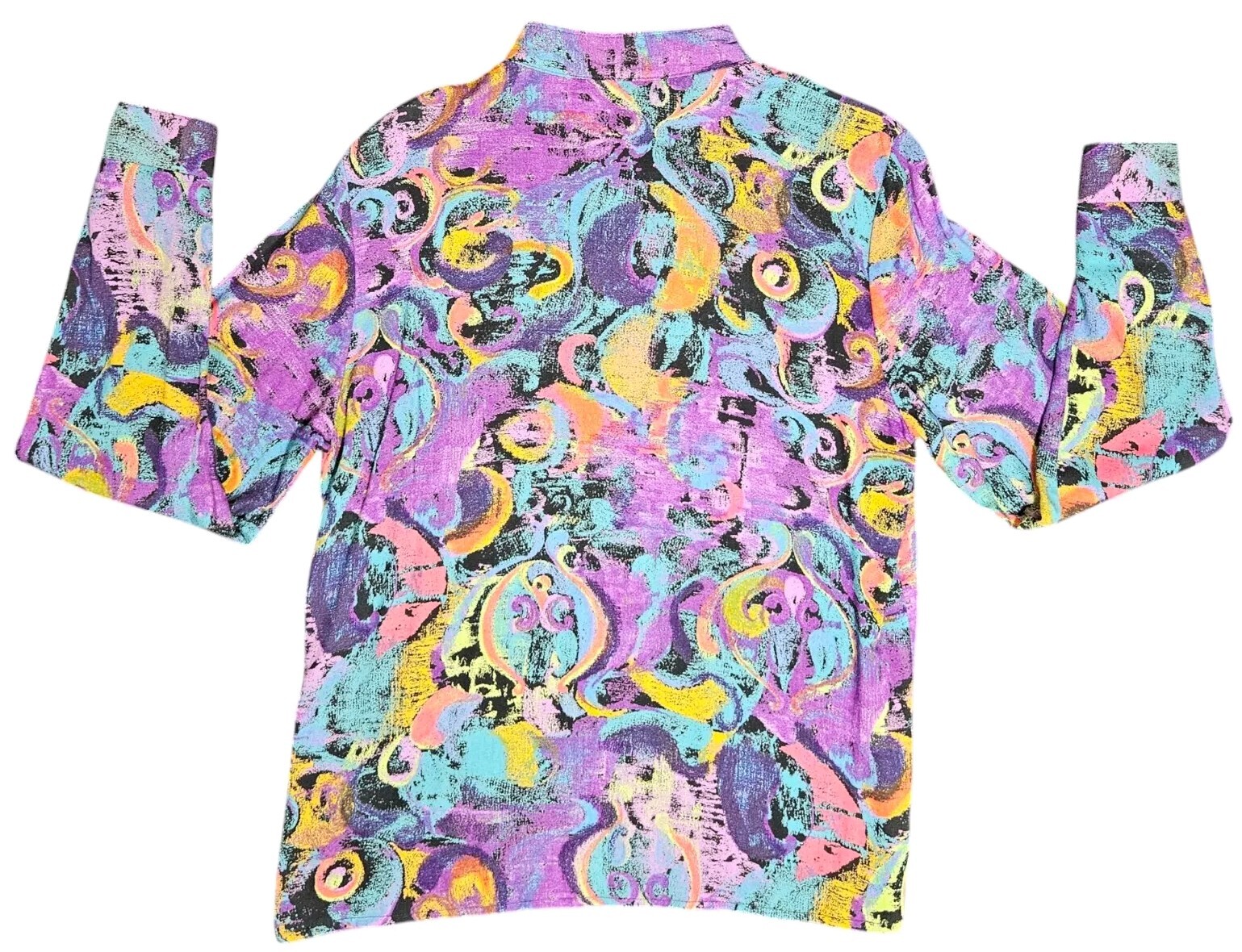80s 90s City Girl Abstract Blouse Top Multicolor Womens 6 USA Long Sleeve Rayon
