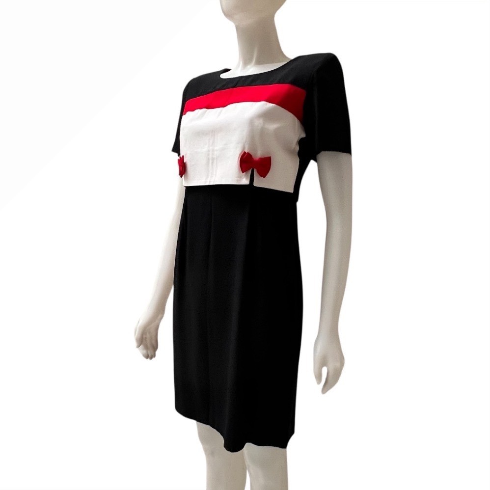 Vintage 90s Colorblock Bow Sheath Dress Retro Mod Office Siren Made in USA SP