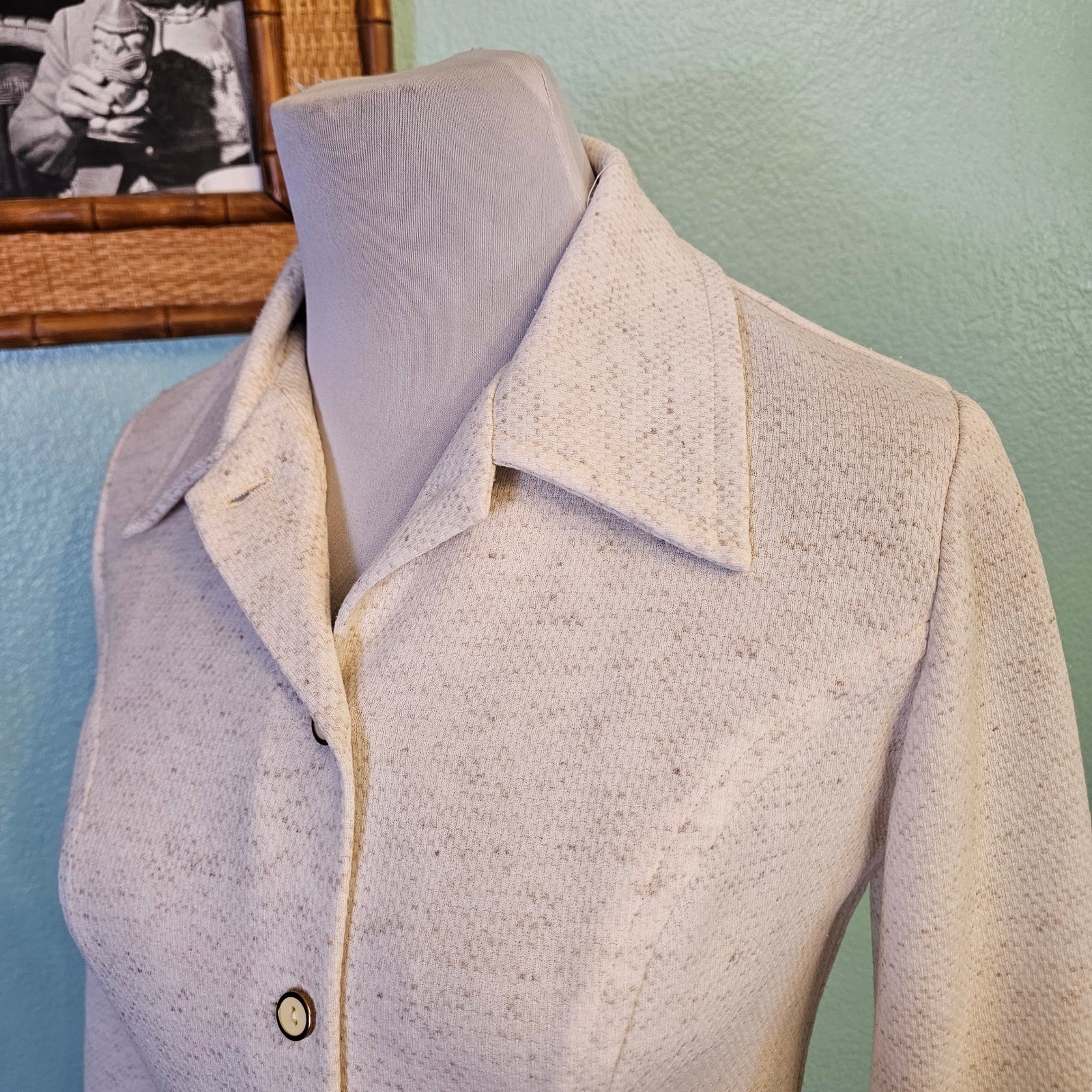 Vintage 70s Sears Double Knit Polyester Shirt Dress Dagger Collar Size M USA Mod
