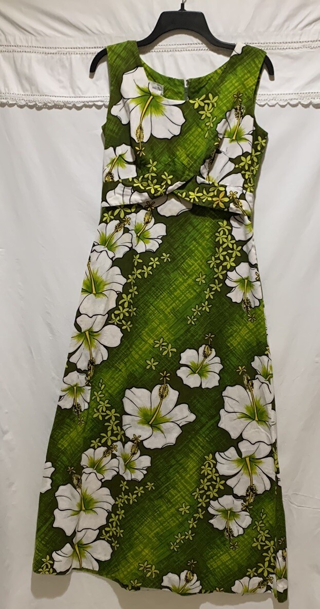 ❤️Vintage HAWAII NEI Hawaiian 70’s HONOLULU Lime Green Hibiscus Floral Dress