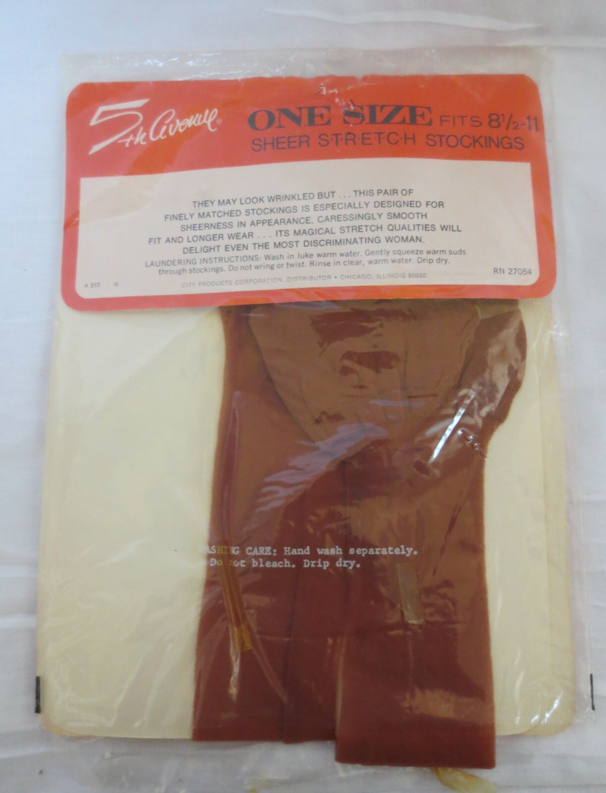 1 PR VINTAGE 5th Avenue sheer Stretch Seamless Tahiti stockings 8 1/2-11