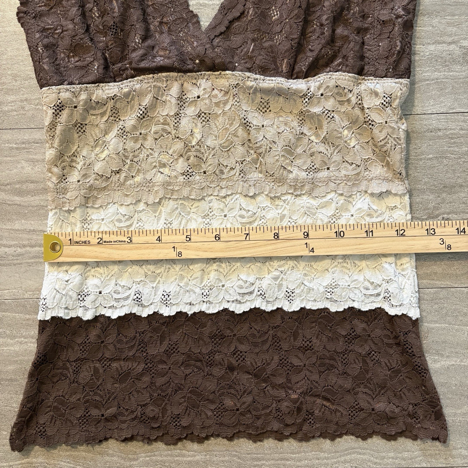 Vintage Lipstick Brand Med Y2K Multi Color Block Lace Trim Cami Tank Top Brown