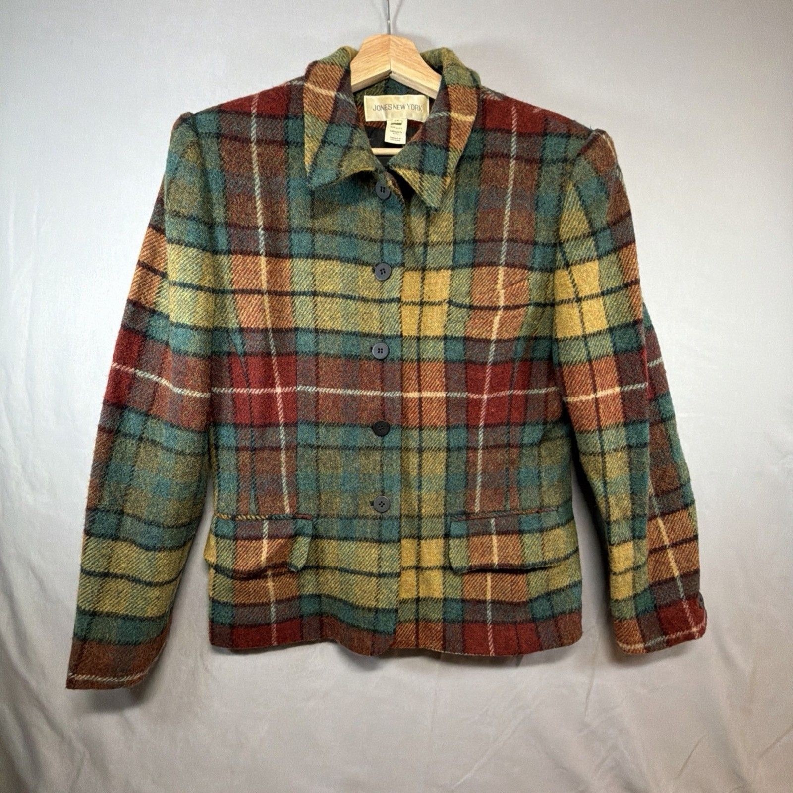 Jones New York Vintage Hampton Plaid Wool Blazer Women’s Jacket S-14 Multicolor