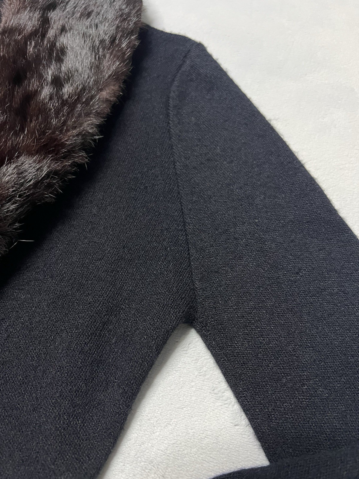 Vtg 50’s Du Pont Orlon Black Cardigan REAL MINK FUR Shawl Collar Sweater S/M
