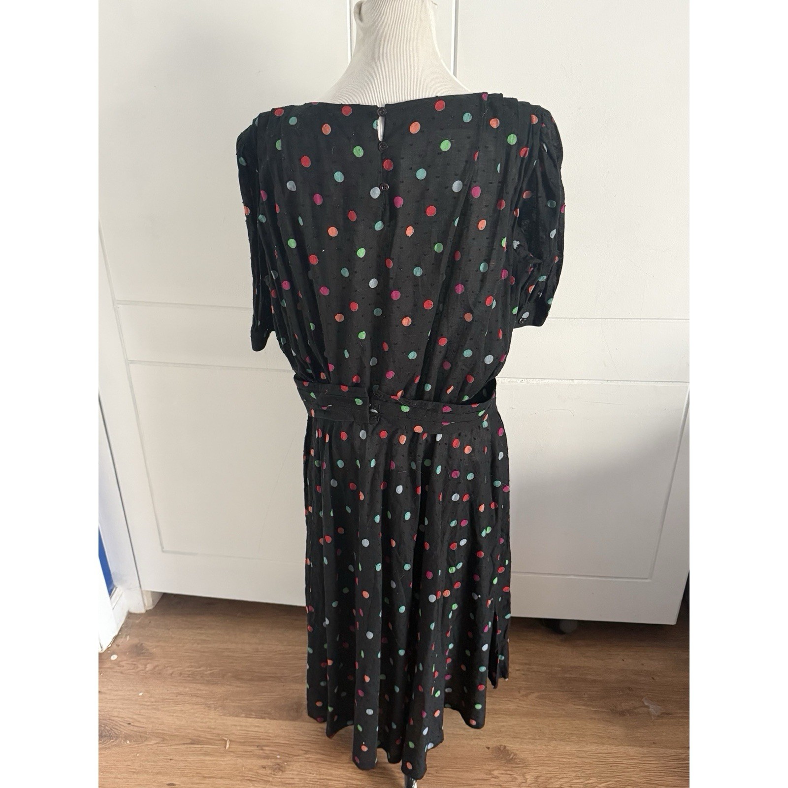 Vintage Black Dress Polka Dots Cotton Francesca Of Damon For Starington W Sz L