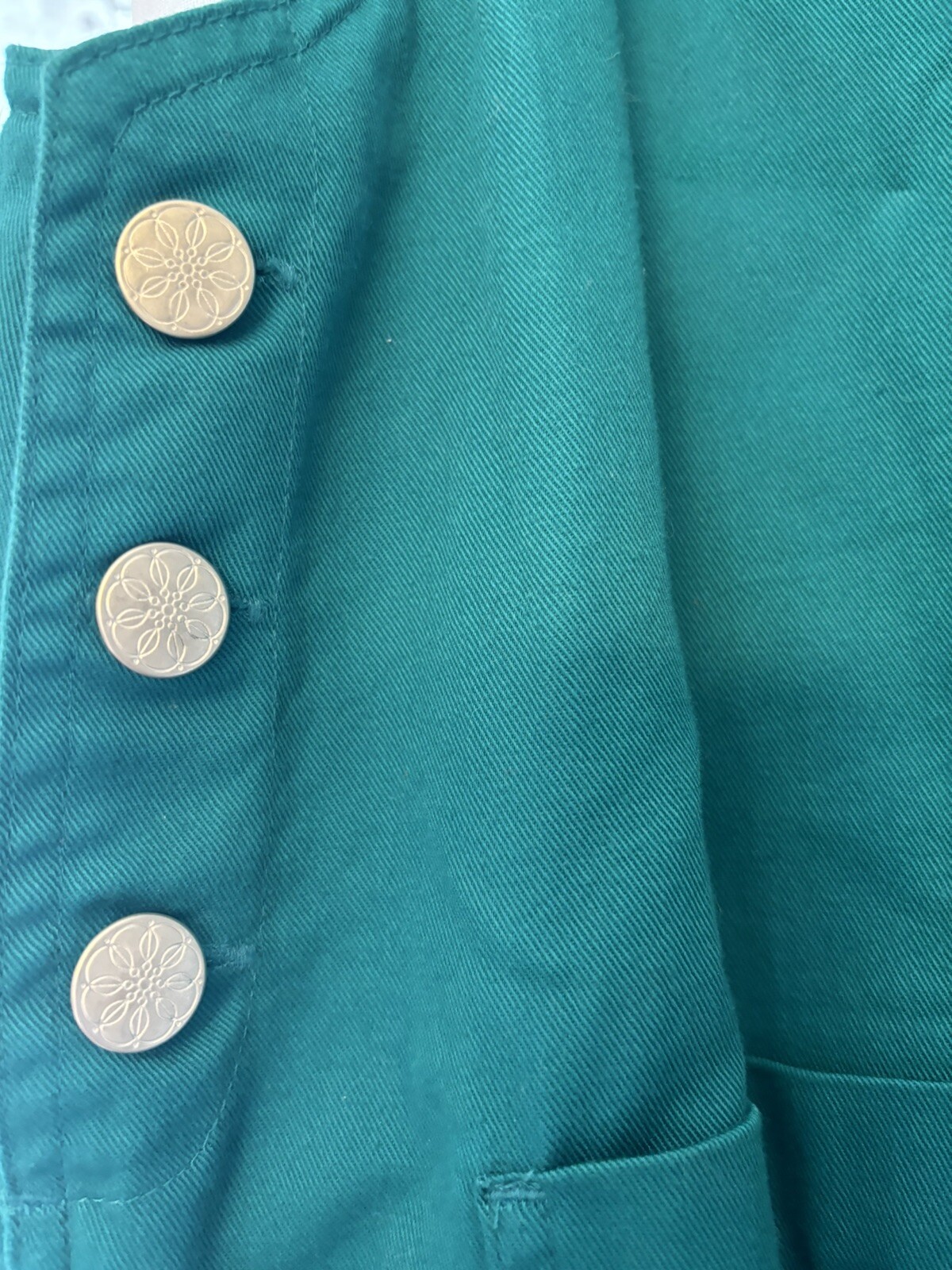 Vintage 90s FADS Teal Green Cotton Jumper w Patch Pockets Size L
