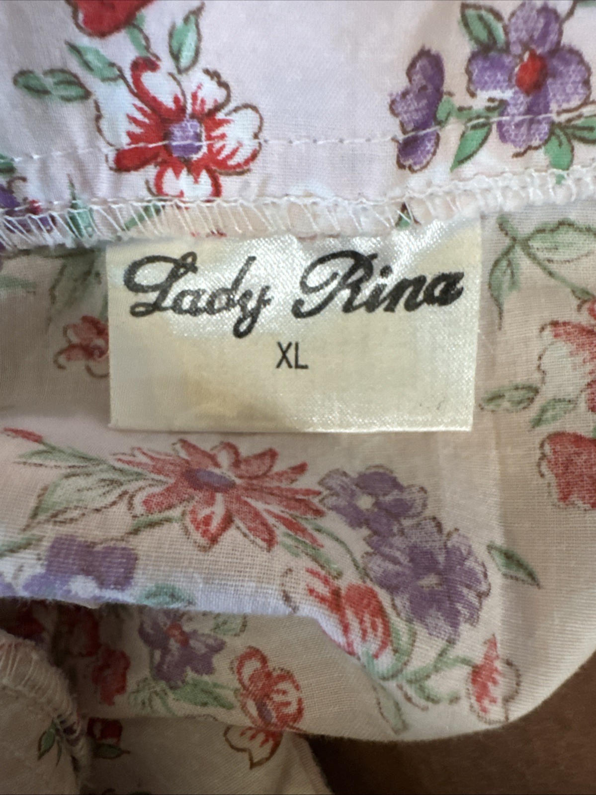 Vtg Lady Rina Pink Floral House Dress XL Snap Front Duster Lounge Muumuu Cottage