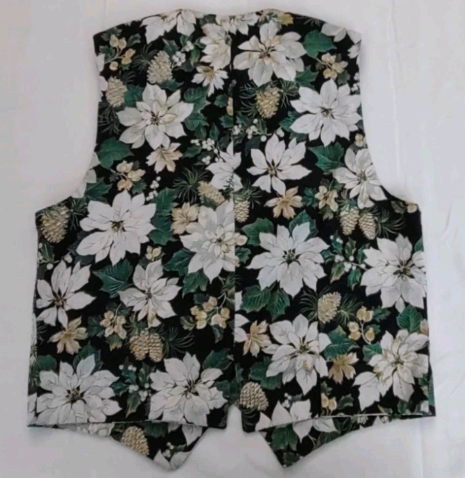 Vintage Lester Square for The Tog Shop Christmas Poinsettia Flower Design Vest M