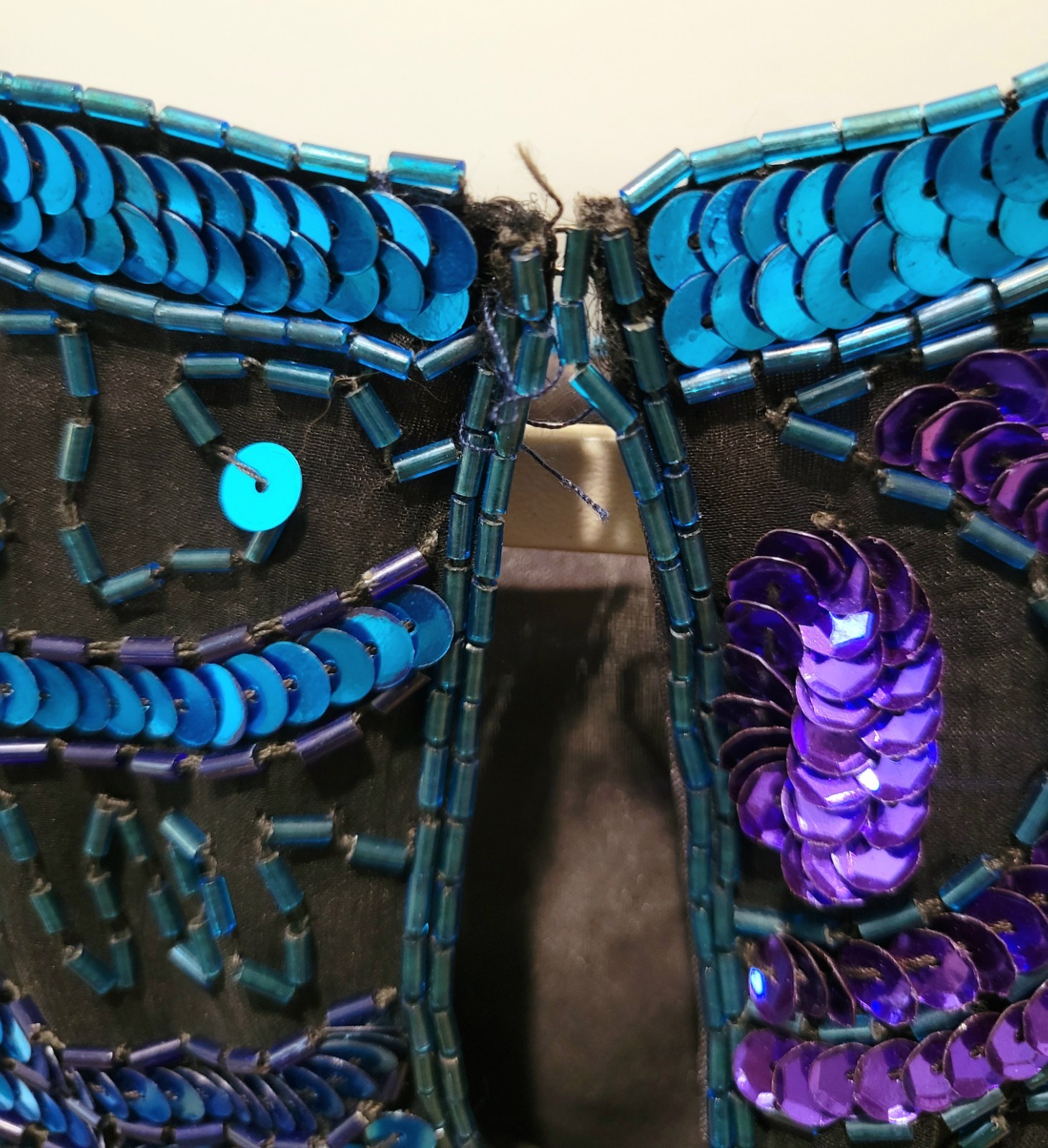 100% SILK Laurence Kazar Vintage Beaded/Sequined Embellished Blouse Blk/Blu PL