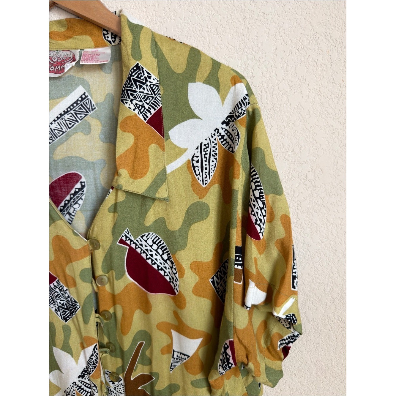 Vintage 90s Art Teacher Pottery Print Rayon Tunic Plus Size 22 Rosey Tomato Boho