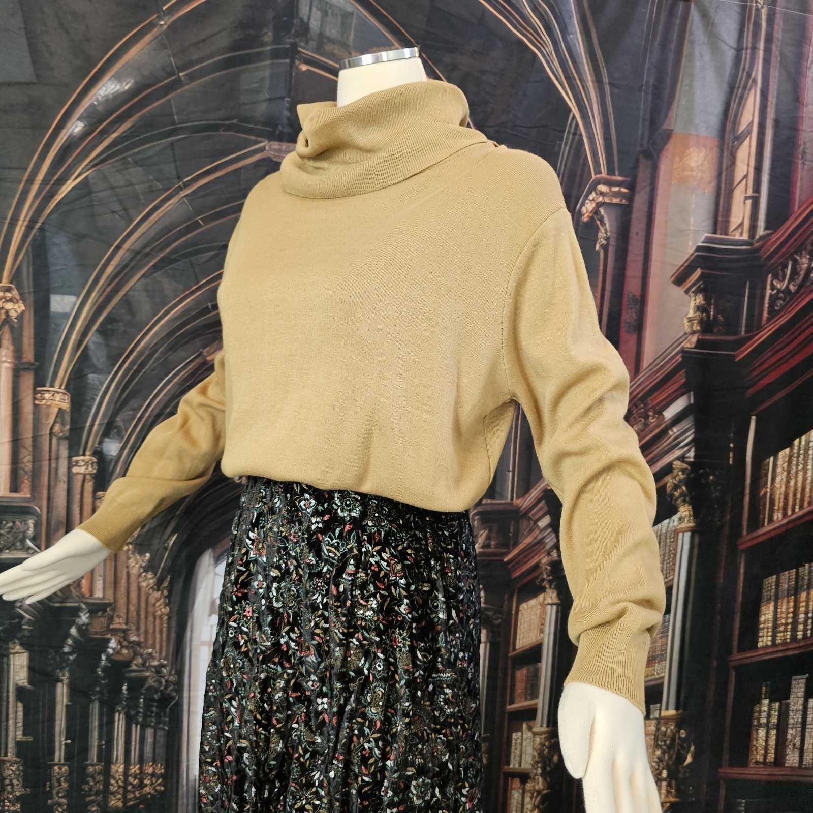 Vintage 1970s Tan Sweater Pullover Cowl Neck Turtle Neck Long Sleeve Kenneth Too