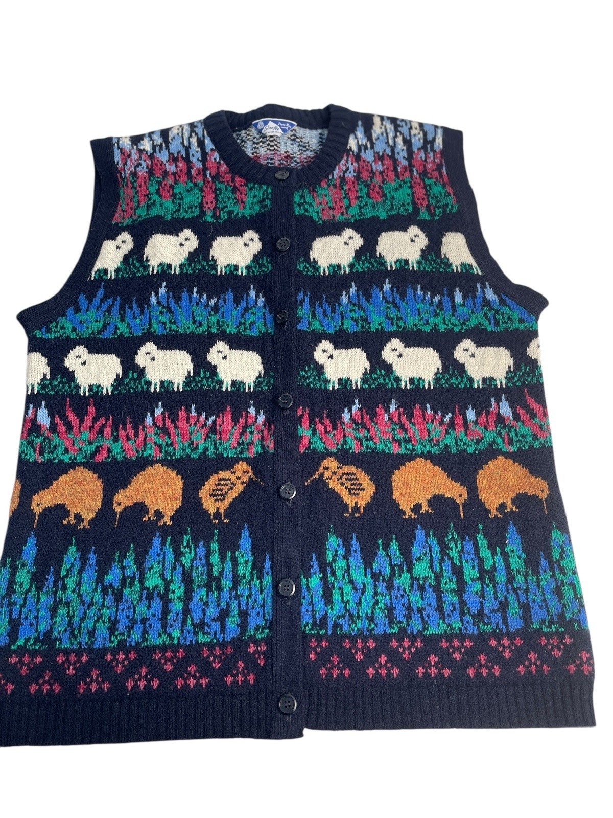 Vintage Scan Alp Wool Vest Women’s S New Zealand Sheep Kewi Button Front