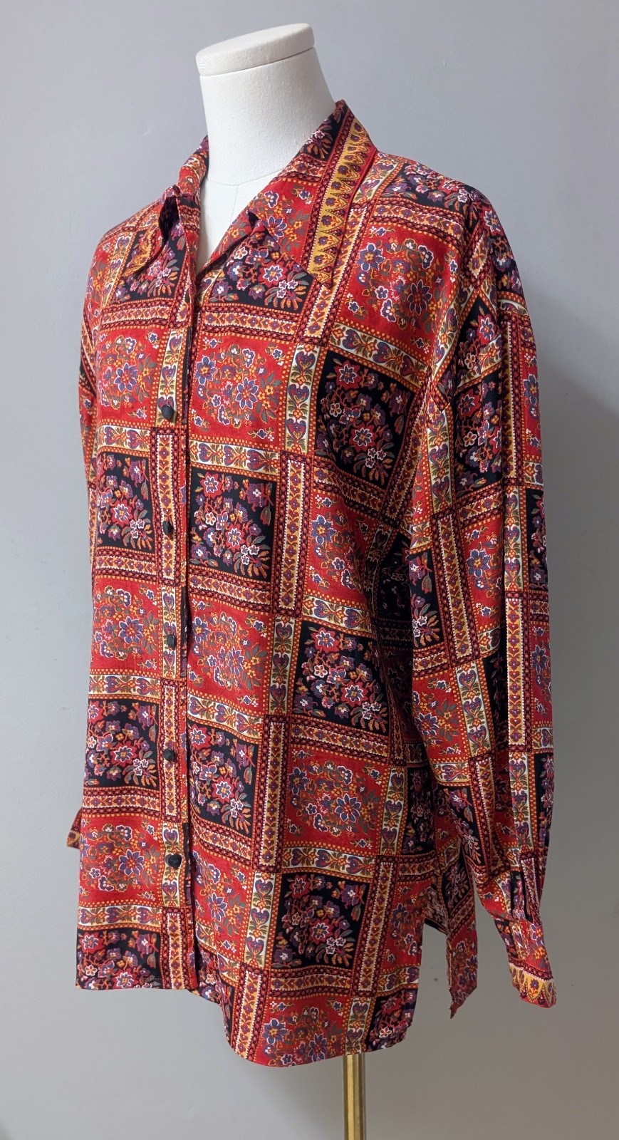 Vintage Compagnie Internationale Express Floral Blouse Oversized Loop Collar XS