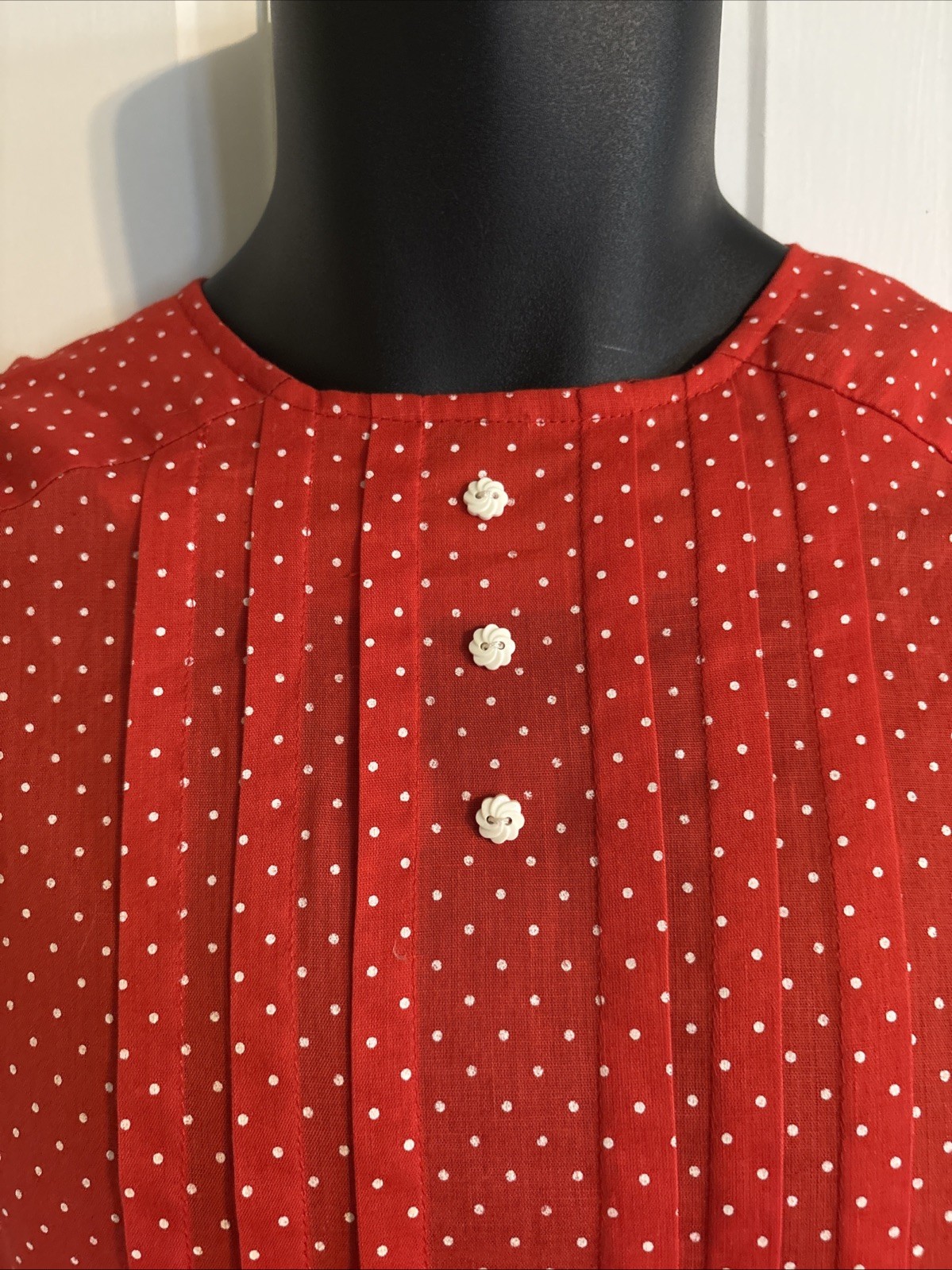 Vintage 70s Red Polka Dot Maternity Dress Medium USA Pintuck Cottagecore Prairie