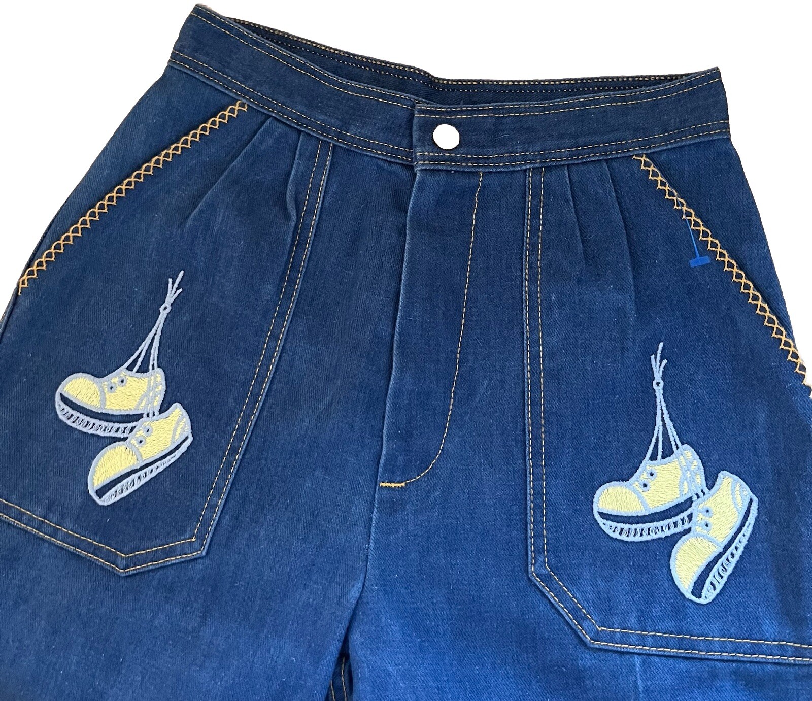 Vtg 1970s UNIVERSITY PARK Bell Bottoms Flare Jeans Embroidered Tennis Shoes-Sz 9
