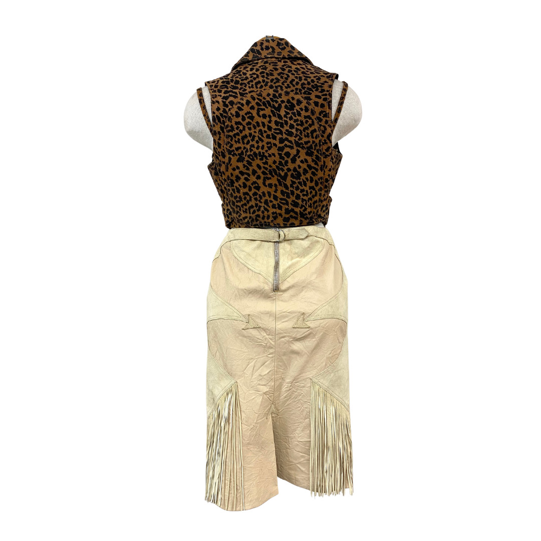 Vtg 80s 1980s Easy Rider Motorcycle Cheetah Print Bustier Cropped Vest Set
