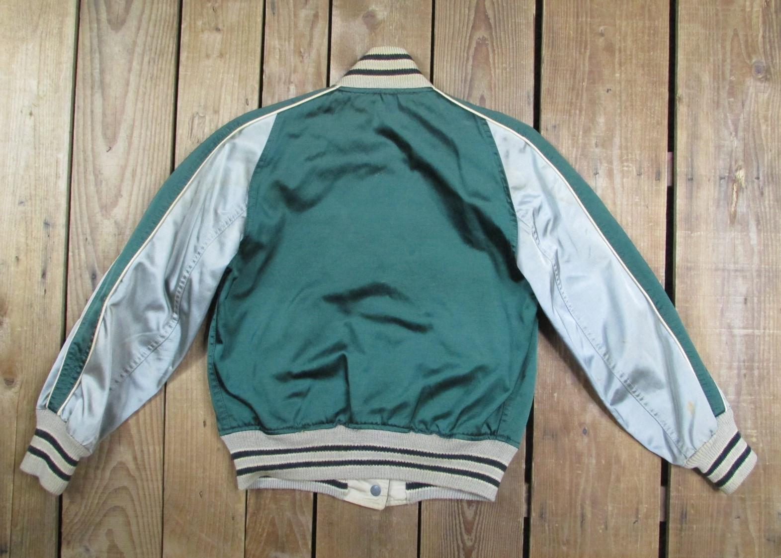 Vintage 1950s Butwin Satin Athletic Jacket Green/Silver Newmanstown H.S. PA.