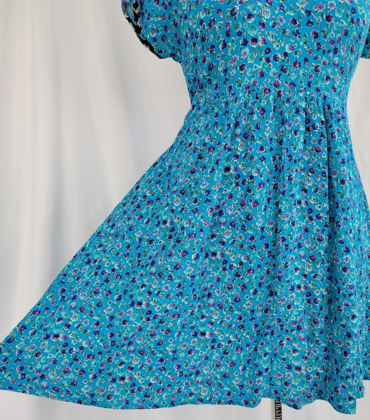Vintage Cottagecore Molly Malloy Petites Blue Floral Babydoll Dress Sz 6