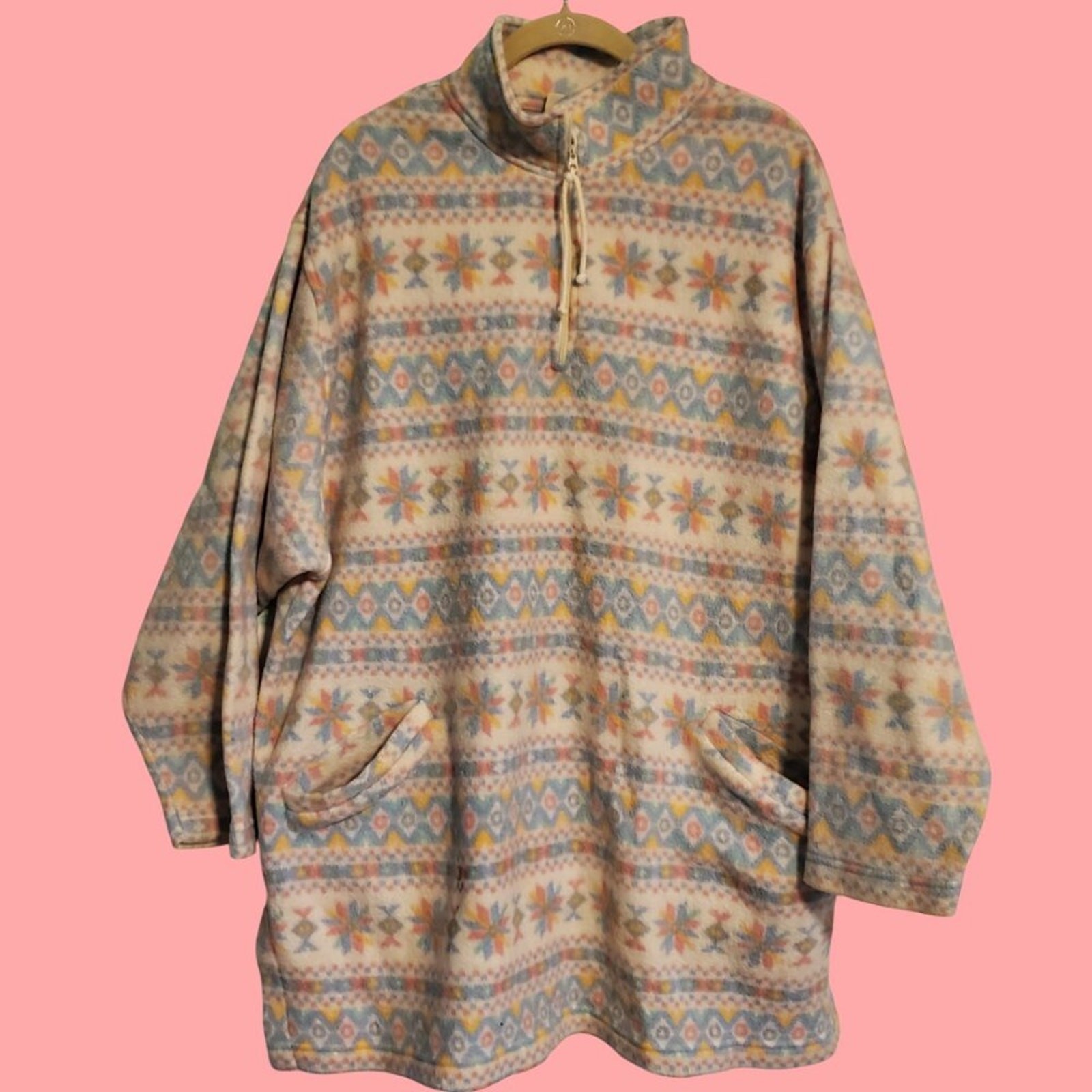 Vintage 80s Pastel Colorful Kawaii Fleece Pullover Hoodie Unisex Size XL