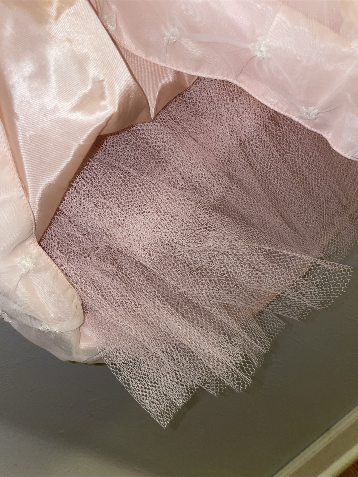 Vintage Womans 50’s Dress Jackie O Pink Party Prom dress Tulle Slip CHIFFON OVER