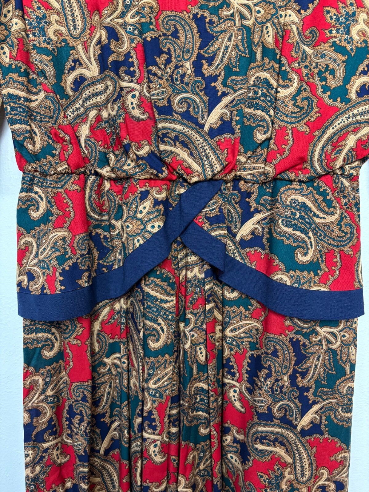 Vintage Lisa Petites Peplum Dress SZ 16 Red Paisley 3/4 Sleeve 80s Secretary