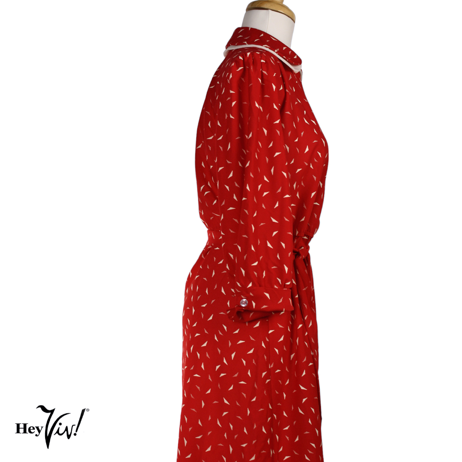 Vintage 70s Jen Jen Red & White Print Day Dress Peter Pan Collar Sz 10 – Hey Viv