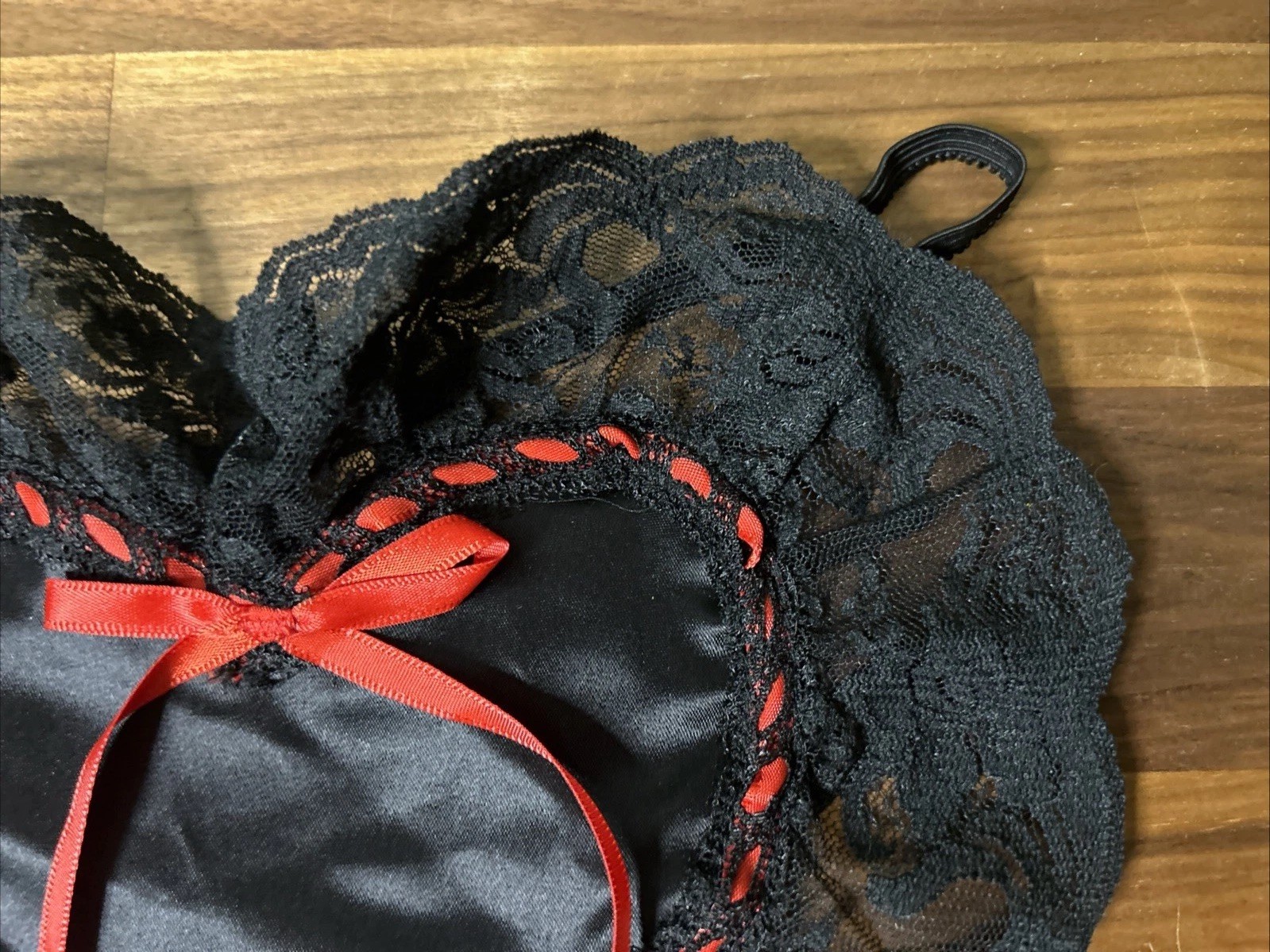 Vtg Nylon STRING Thong Panties HEART Shaped RARE Darling Body USA Bow Lace Pinup