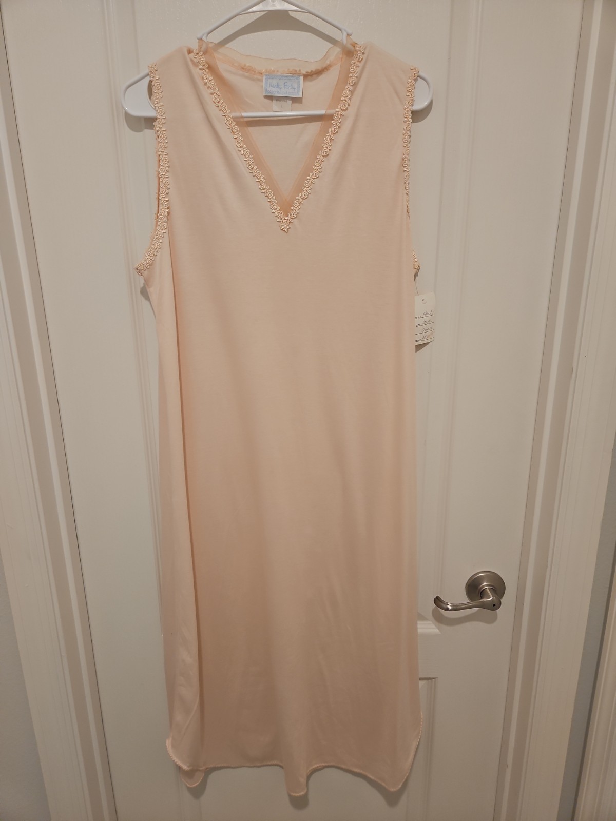 Vintage Hanky Panky Cotton Nightgown Peach Lace Trim Sleep Dress USA L