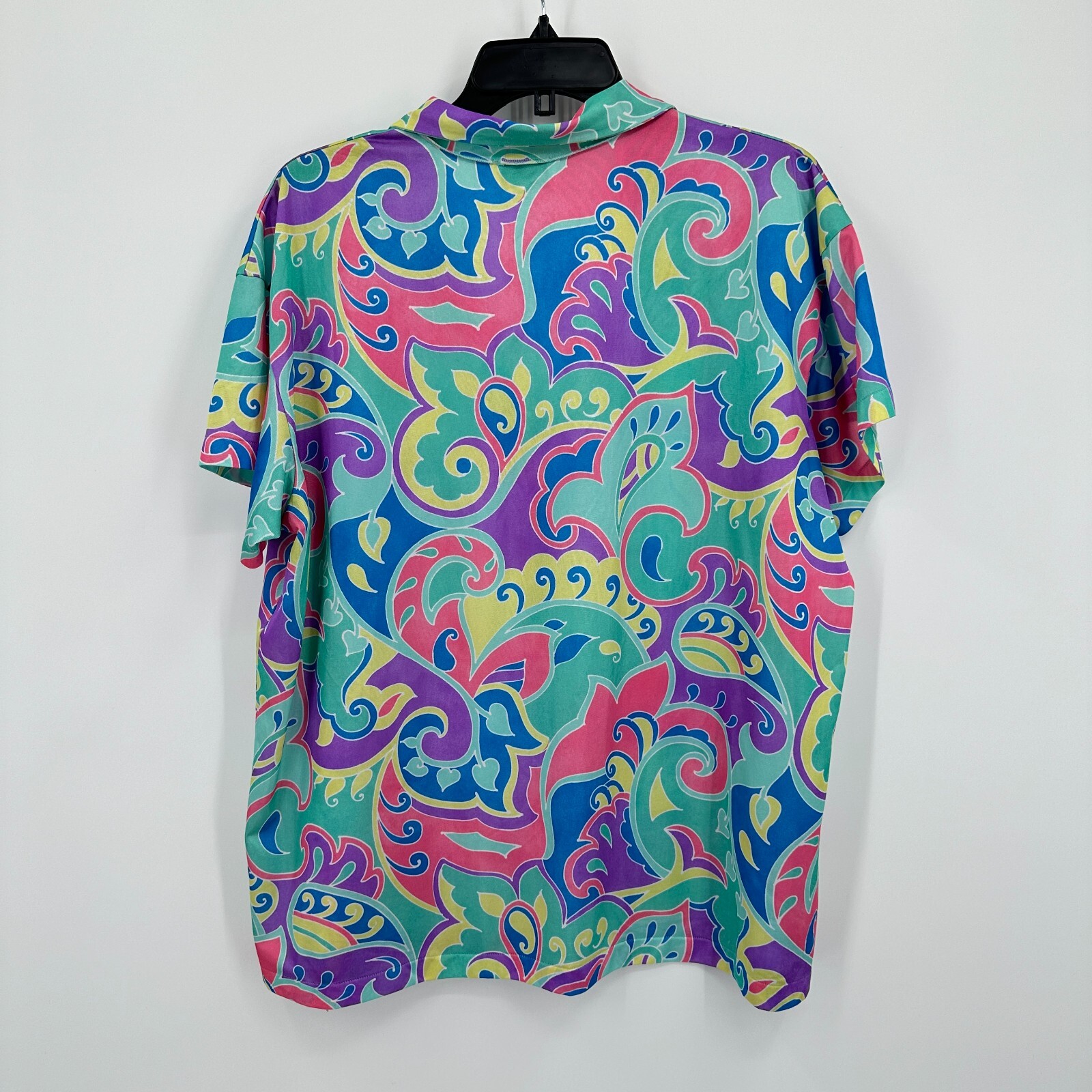 Vtg Vanity Fair Sleep Top Button Up XL Purple Pink Paisley Floral USA Silky