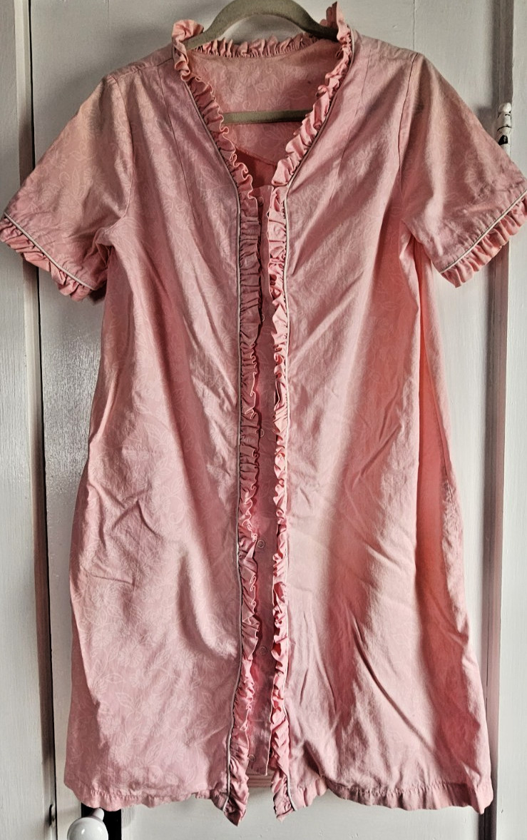 Vintage Dutchmaid ruffled trims snap button robe cotton womens 14 pink