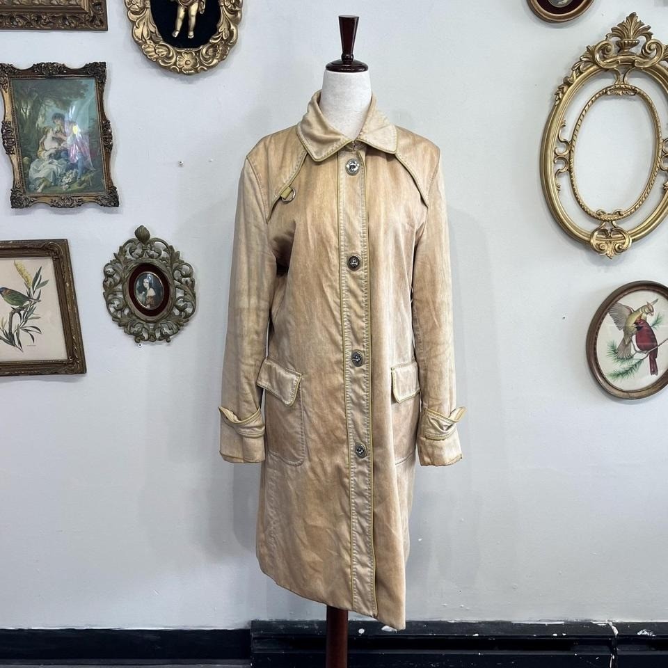 Vintage Coach Tan Cotton Trench Coat – Polka Dot Lining – Size 10
