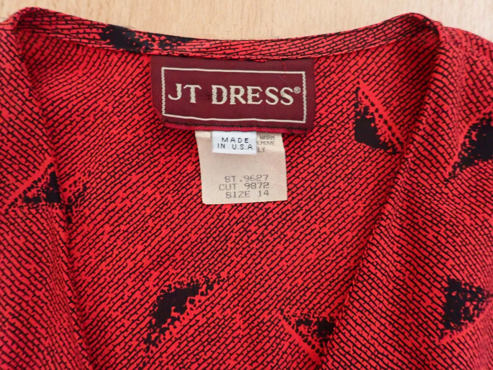 VTG 1980s JT DRESS Red JUMPSUIT Sz 14 Triangle pattern Romper USA