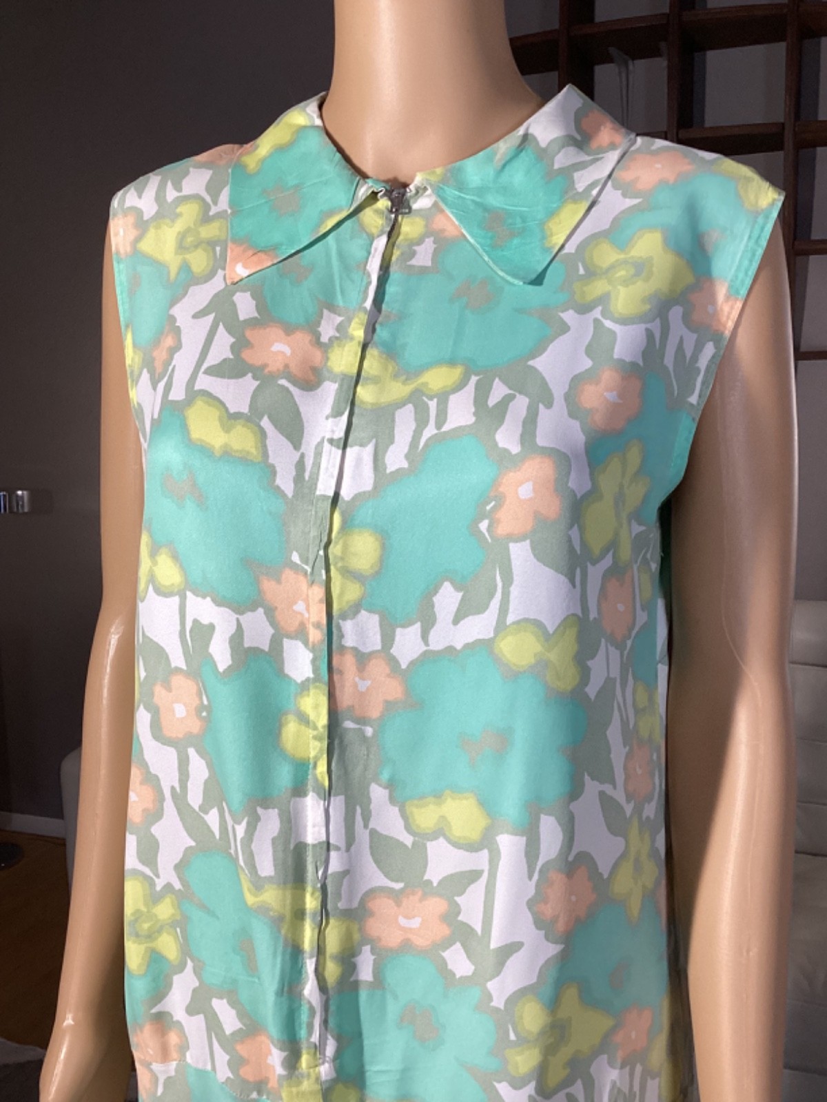 Vintage 60s Floral Watercolor Drop Waist Sleeveless Dress Mod Hippie