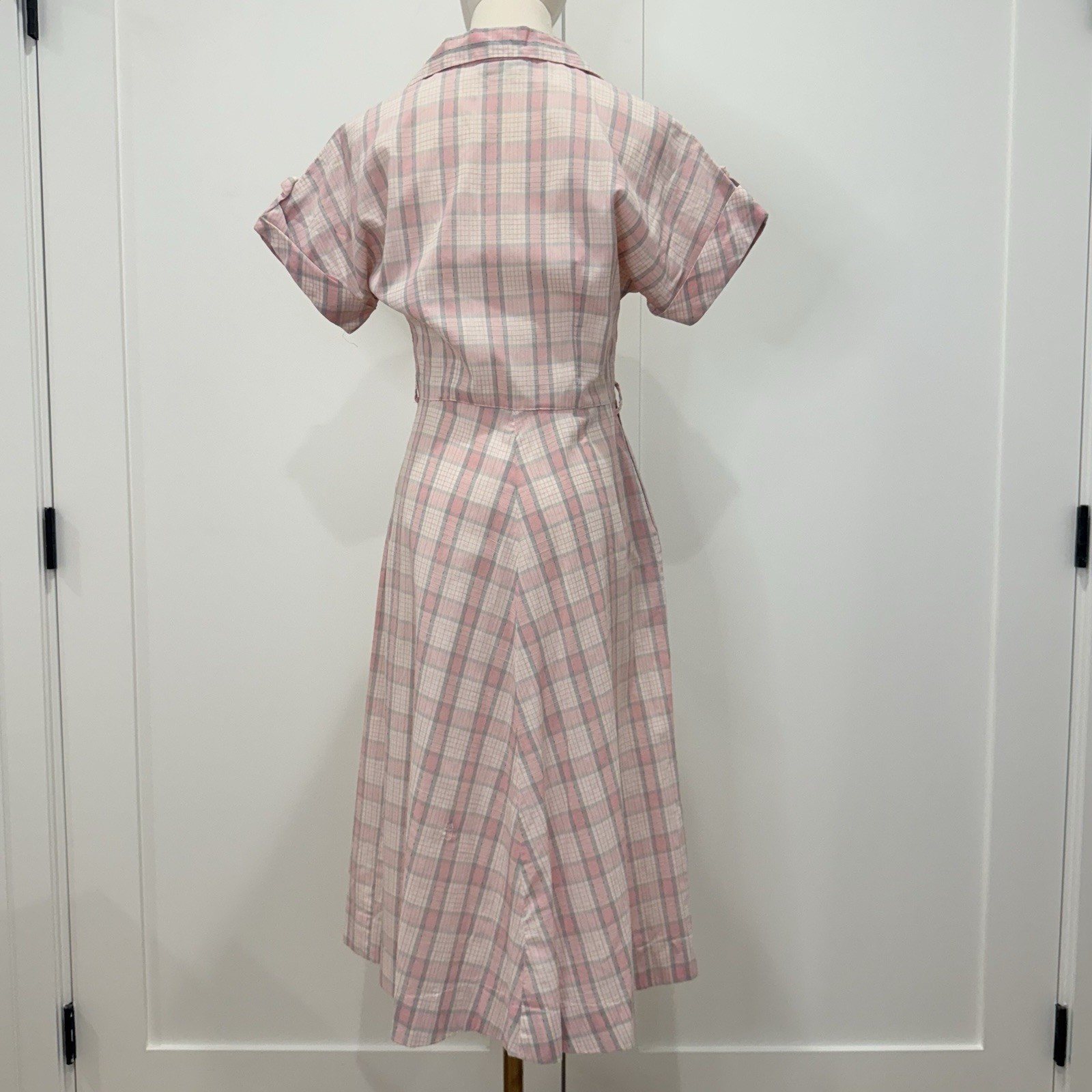 Vintage Adele Fashions Plaid Day Dress Small Pink 50s Retro Cottage Feminine