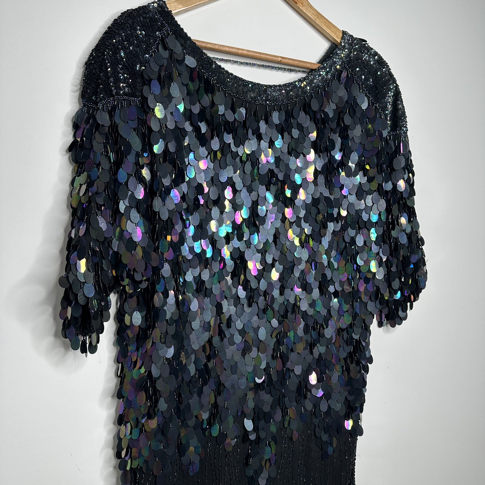 Greg Adams Vintage 80’s Pure Silk Sequin Beaded Flapper Style Party Dress M