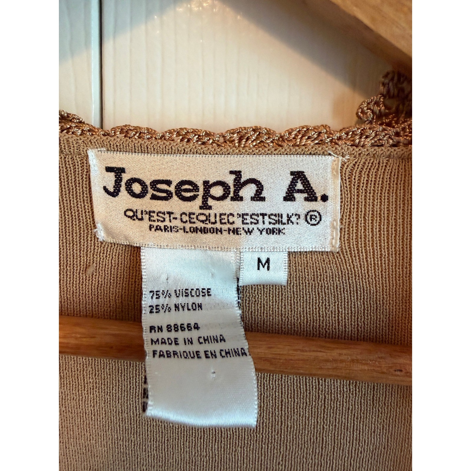 Vintage Joseph A. Tan Crochet Lace Trim Cardigan Open Front 90s Knit Tan Medium
