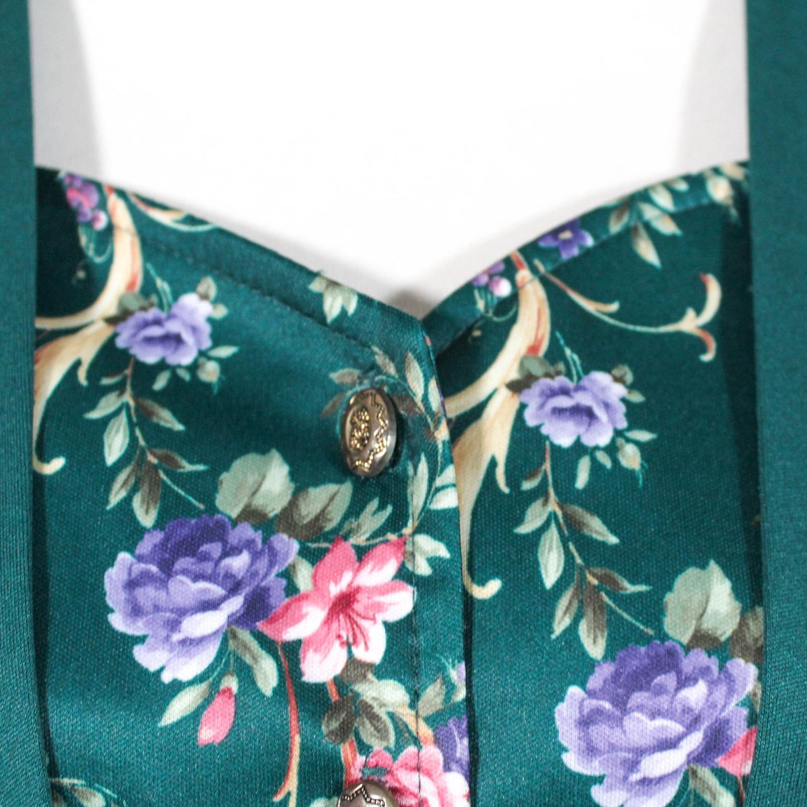 Vintage 70s 80s Hunter Green Floral Dress Cottagecore High Tea Size L–XXL