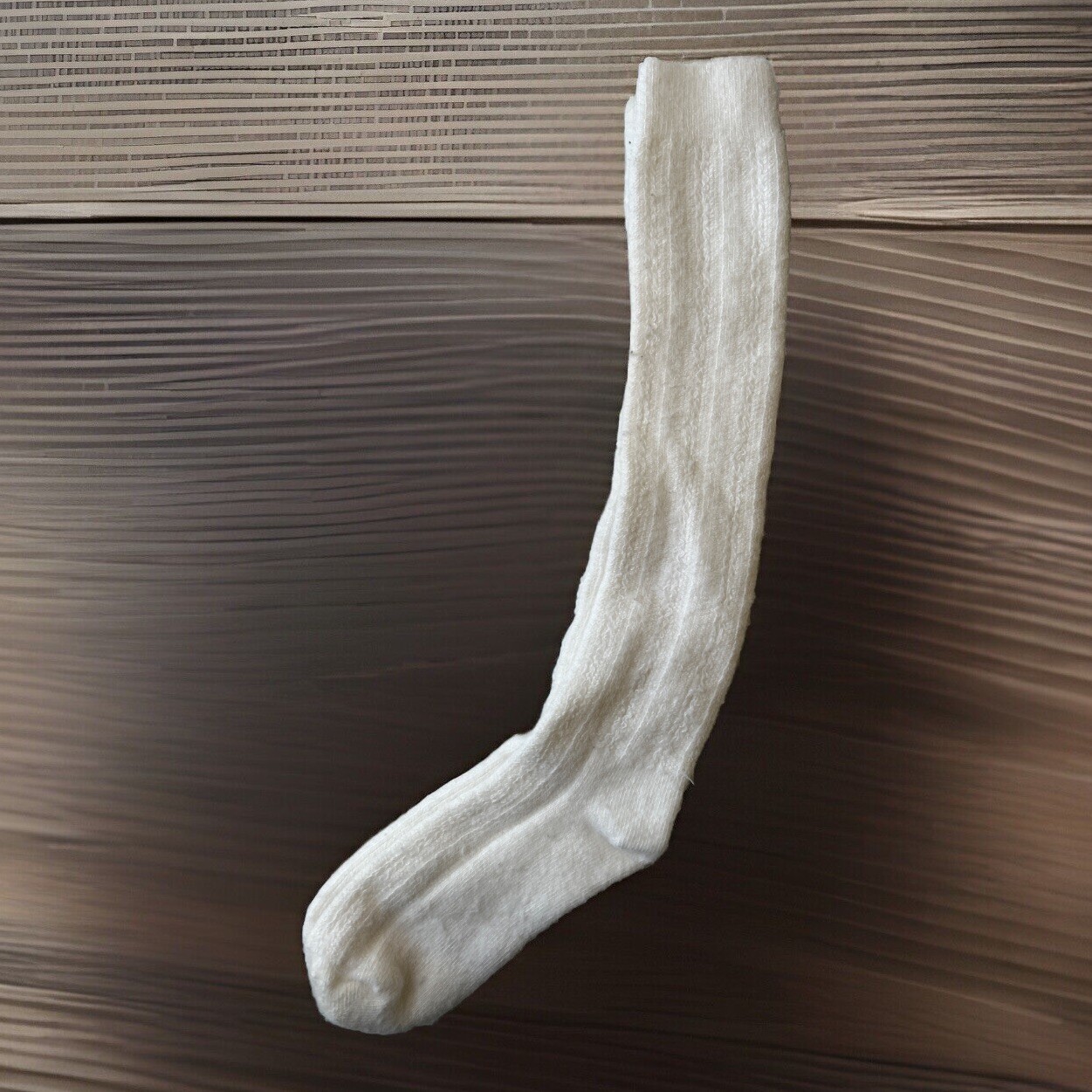 VTG Socks Hosiery 80’s Cable Knit White 7-9 18″ USA Stocking School.