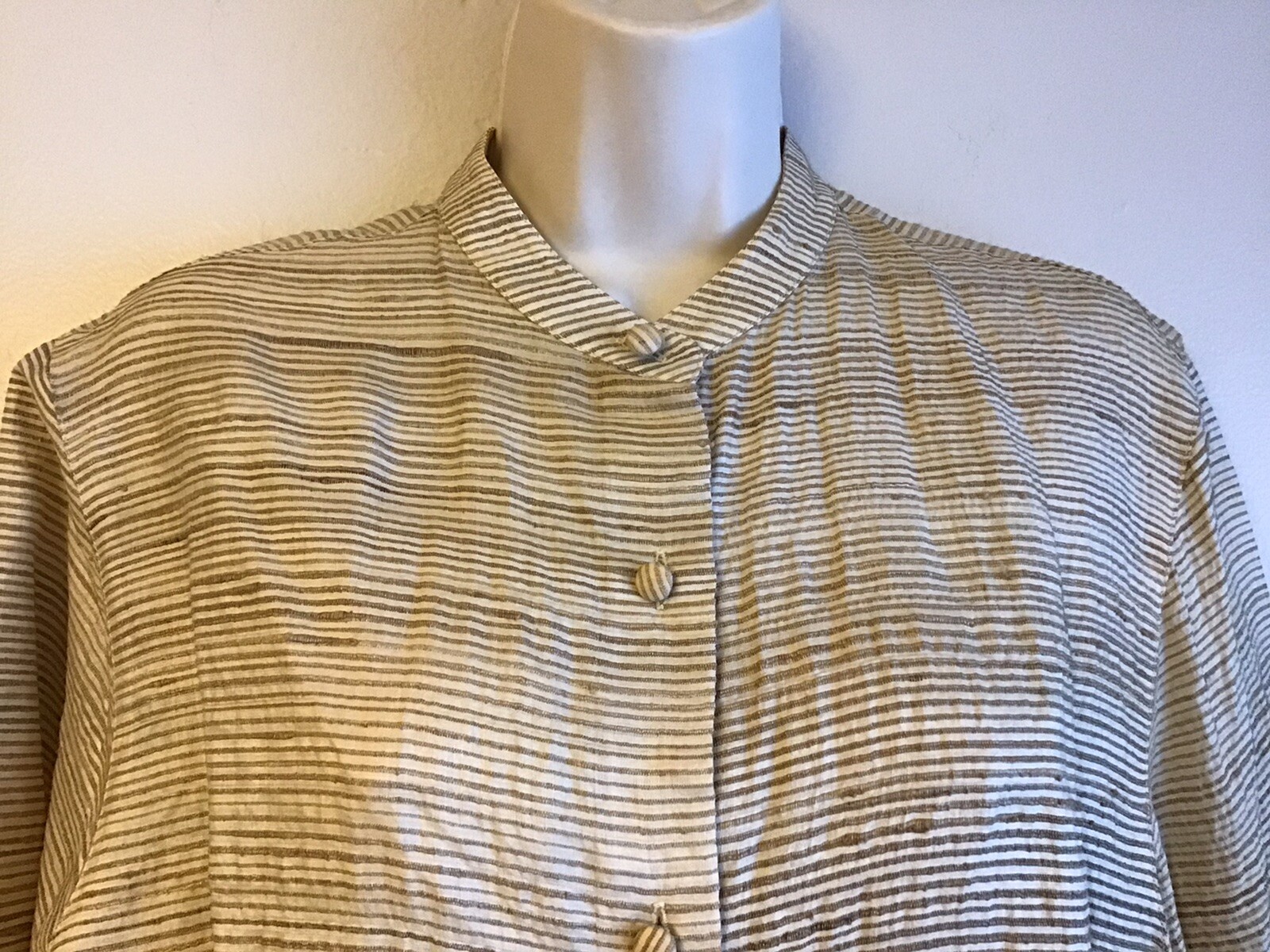 Vintage Ann May 100% Silk Blouse Long Sleeve Button Up Band Collar Career Med