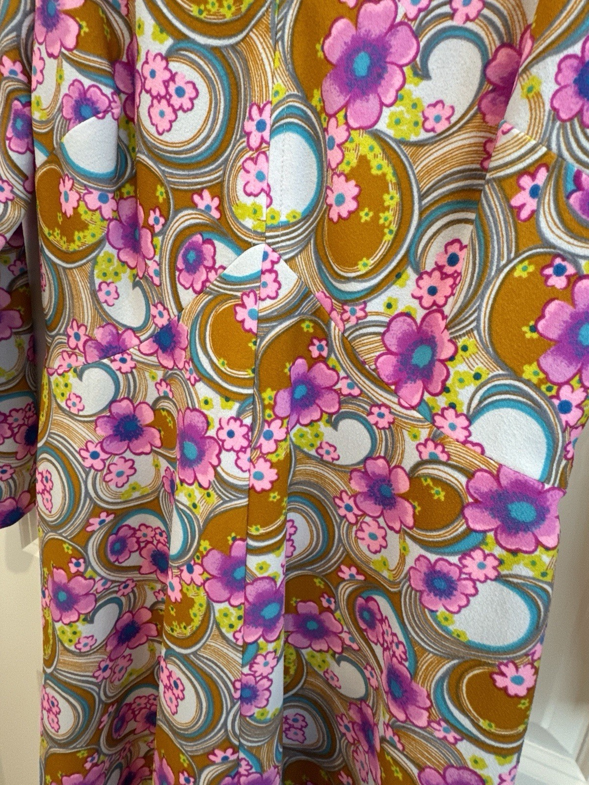 Vintage 60s 70s Psychedelic Hippie Colorful MOD Floral Maxi Dress Sz Large