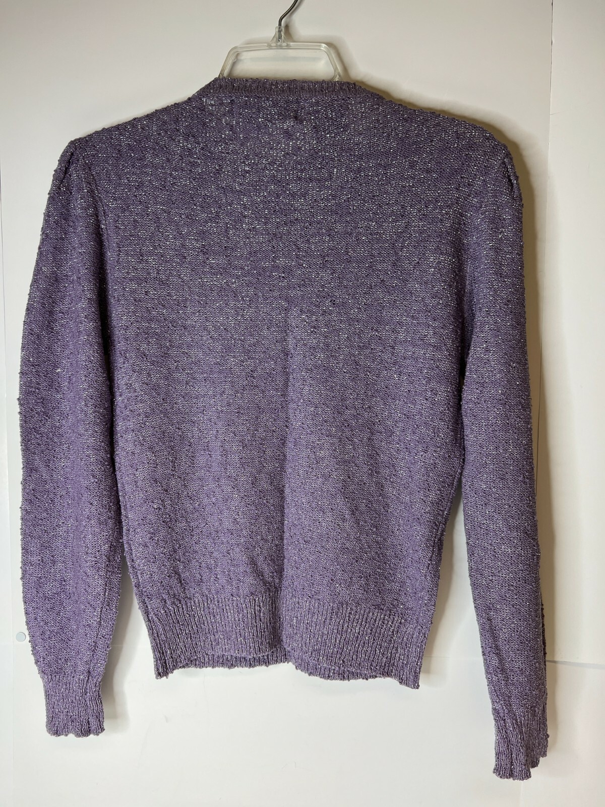 Vintage Mariea Kim Purple Metallic Sweater Embroidered Flowers Faux Pearls-M