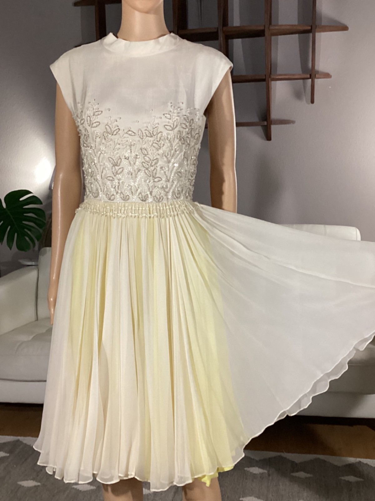 Vintage 1960’s PAT SANDLER Beaded Silk Chiffon Evening Party Cocktail Dress